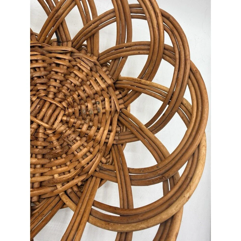 VTG Large 12” Round Basket Rattan Wicker Natural Brown Country Farmhouse